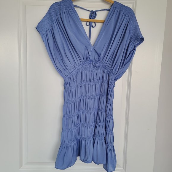 Ruched Tie Back Blue Dress - Picture 5 of 7
